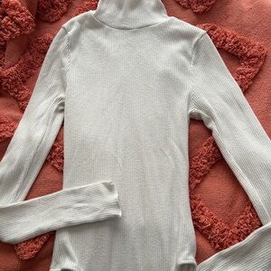 Free people White Ribbed Turtleneck Bodysuit